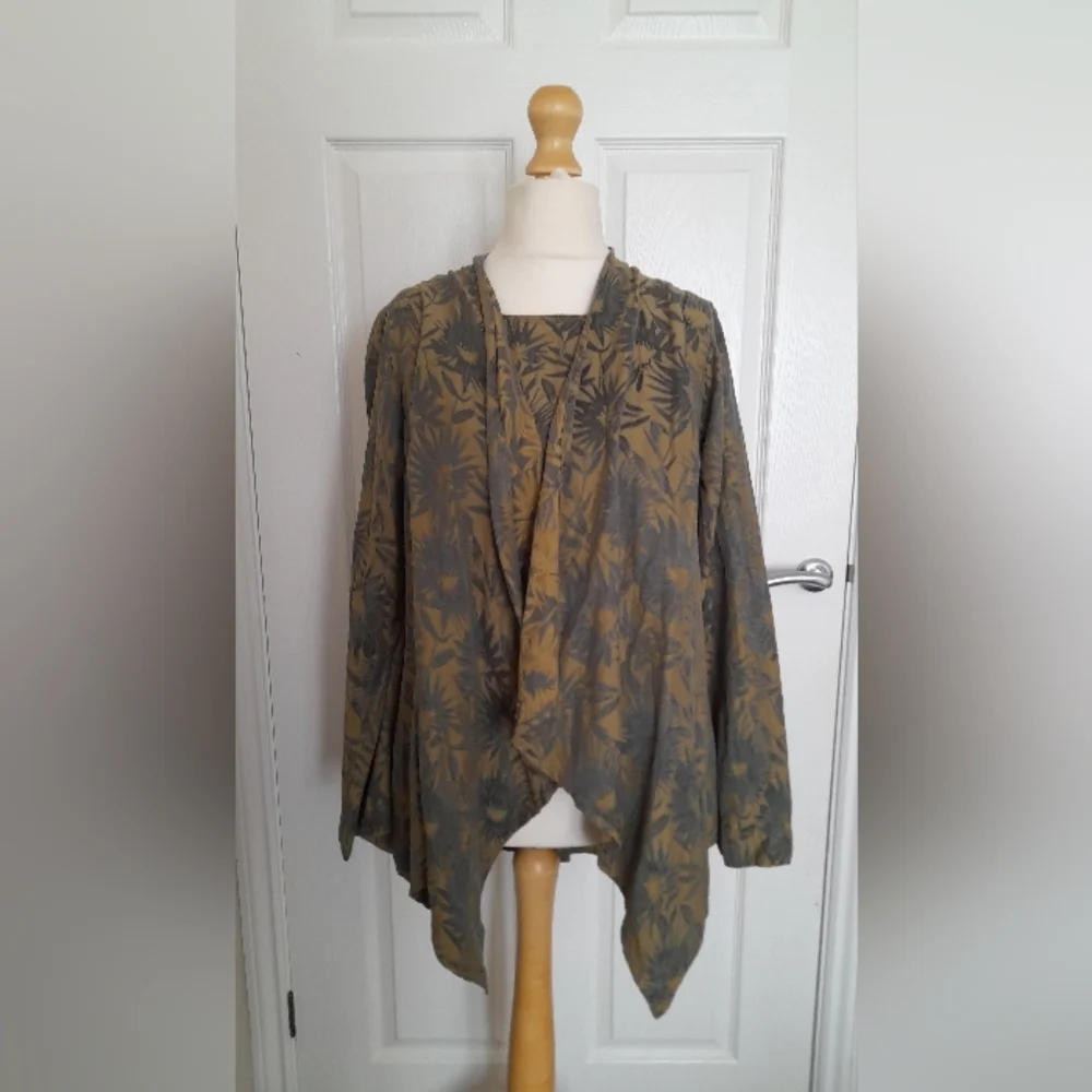 Grizas S UK 10 Cotton Silk Green Floral Layered Top - Picture 1 of 9